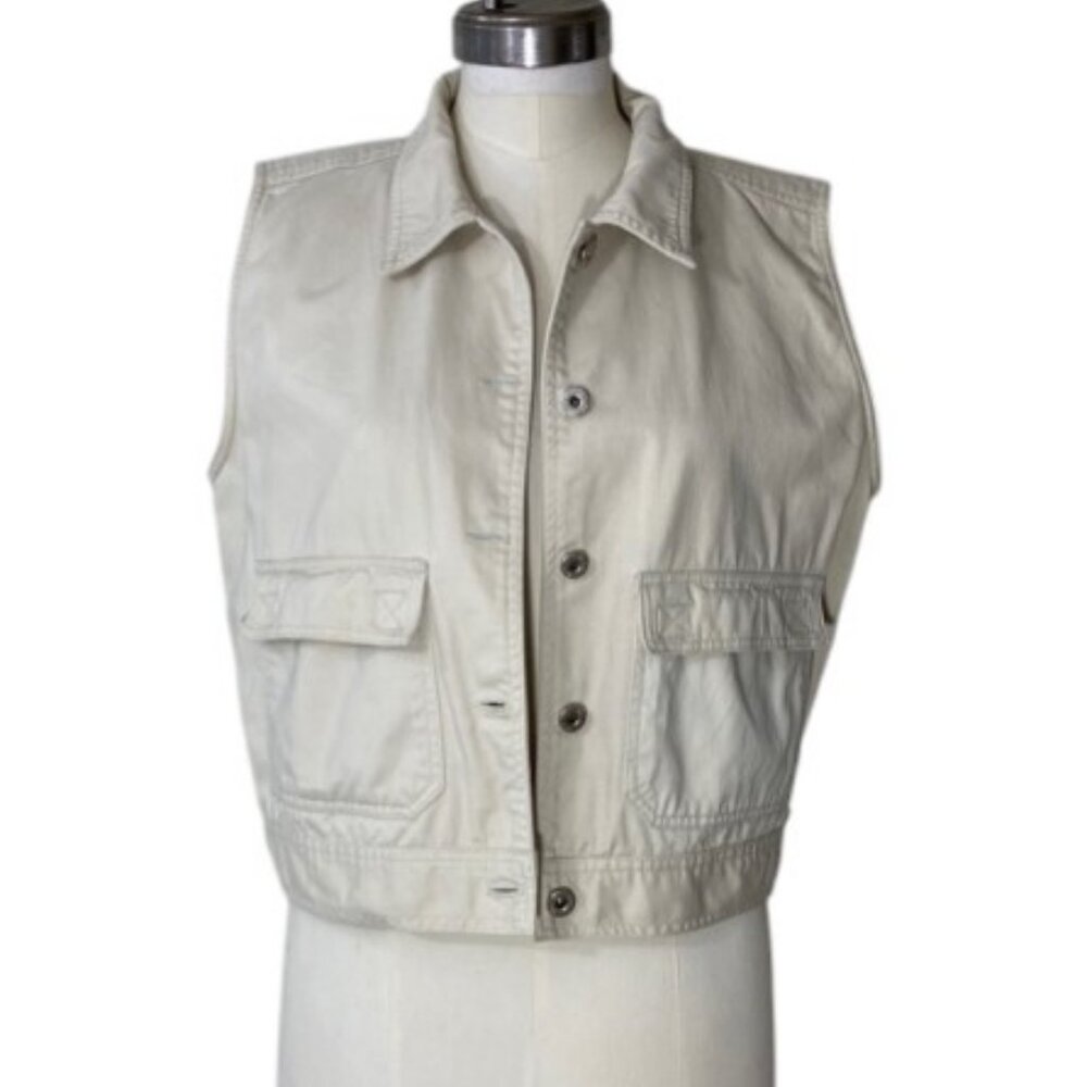 Algonquin cream button down collared cotton field vest size L